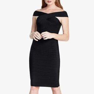 Dress the Population Maia Bateau Neck Body-Con Midi Party Dress Black Size Small